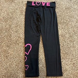 Paris Angel rhinestones hearts pink hearts Love casual yoga pants black medium